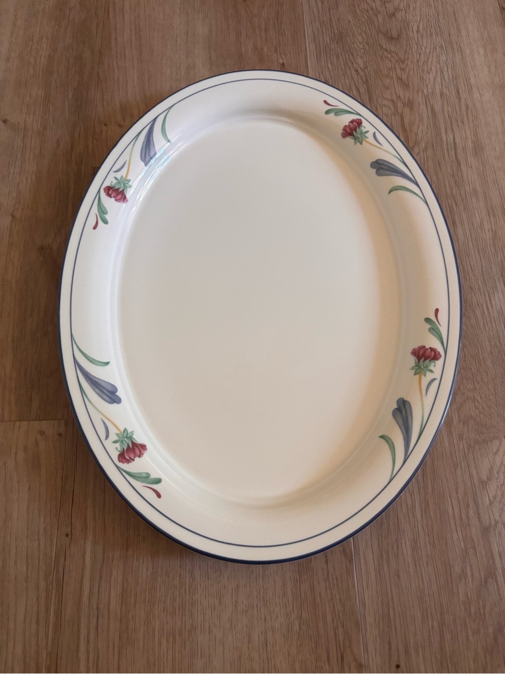 Lenox Serving Platter Poppies on Blue Cream Floral Oval Vintage Discontinued